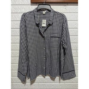 J. Crew Women's White Checked Cotton Long-Sleeve Pajama Top Size XL NWT
